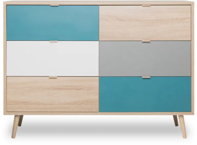 Commode 6 tiroirs CUBA Style scandinave Décor chêne Sonoma