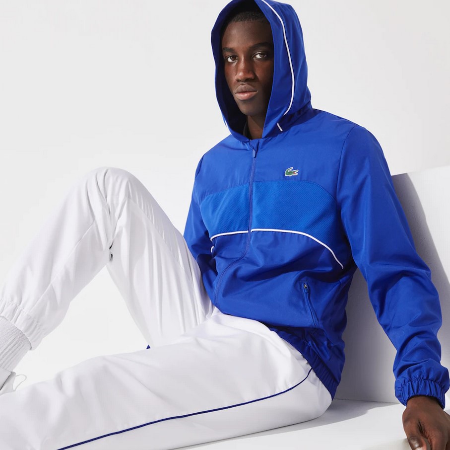 Ensemble de survêtement Tennis Lacoste SPORT à capuche Bleu/Blanc/Noir 