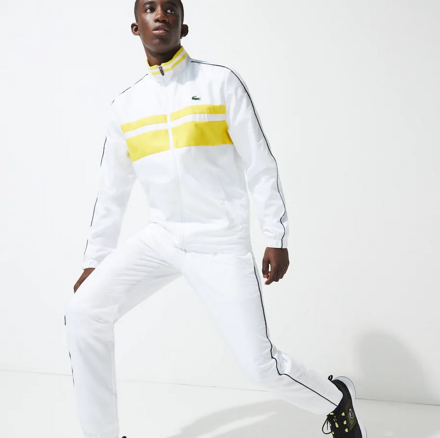 Ensemble de survêtement Tennis Lacoste SPORT à col montant Blanc/Jaune/Blanc/Bleu Marine