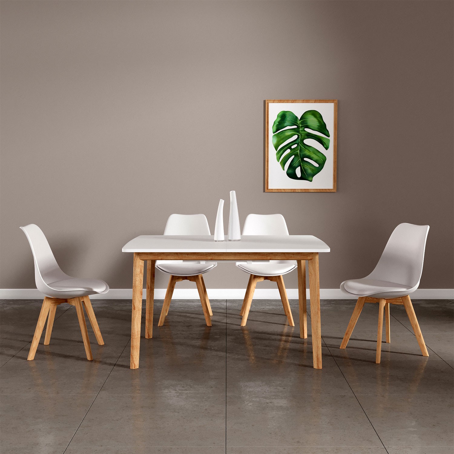 Ensemble table extensible HELGA et 4 chaises NORA blanc