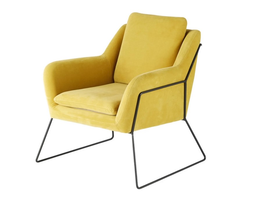 Fauteuil JASPER en velours jaune moutarde