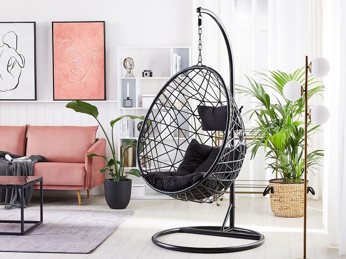 Fauteuil suspendu ALATRI avec support en rotin noir - Maisons du Monde