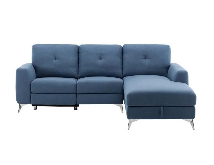 FRANKLIN Canapé d'angle droit avec 1 place relax électrique Tissu Bleu 