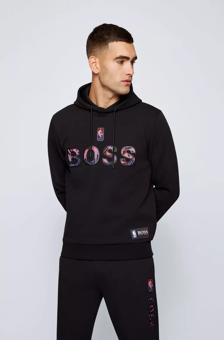 Sweat à capuche NBA x BOSS en coton mélangé avec logo coloré