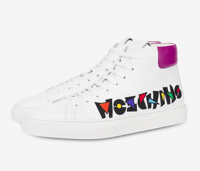 High sneakers en cuir de veau Geometric Logo Moschino Blanc