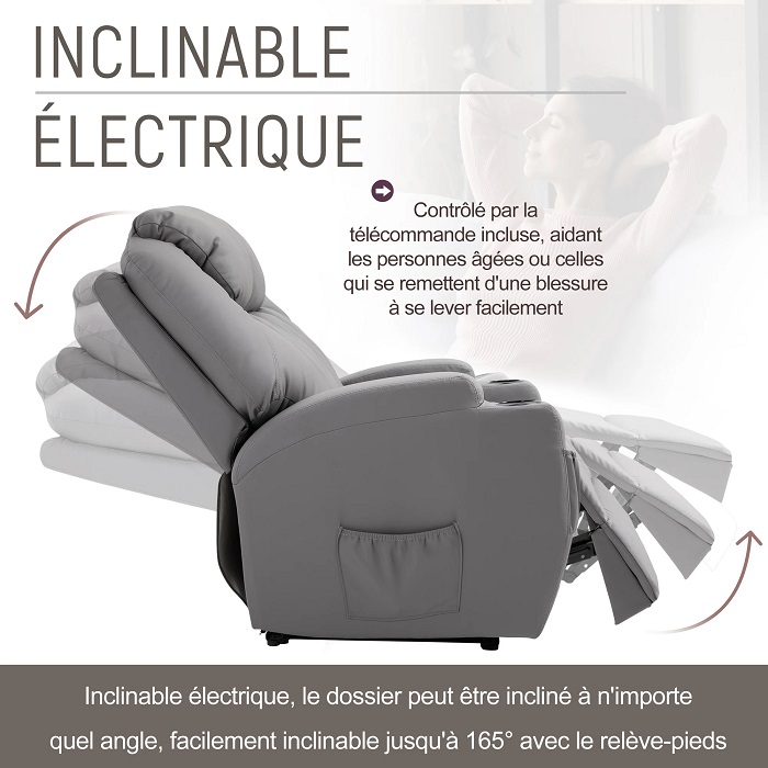 HOMCOM Fauteuil de relaxation et massage chauffant 