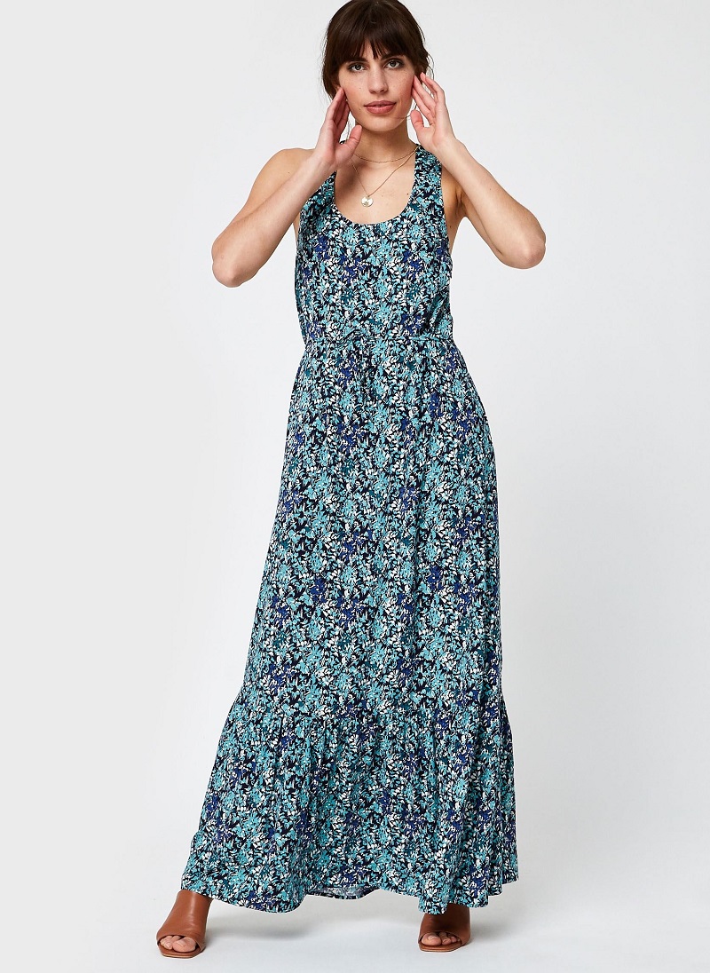 Robe longue en viscose imprimé Sea Flowers IKKS Blue jean