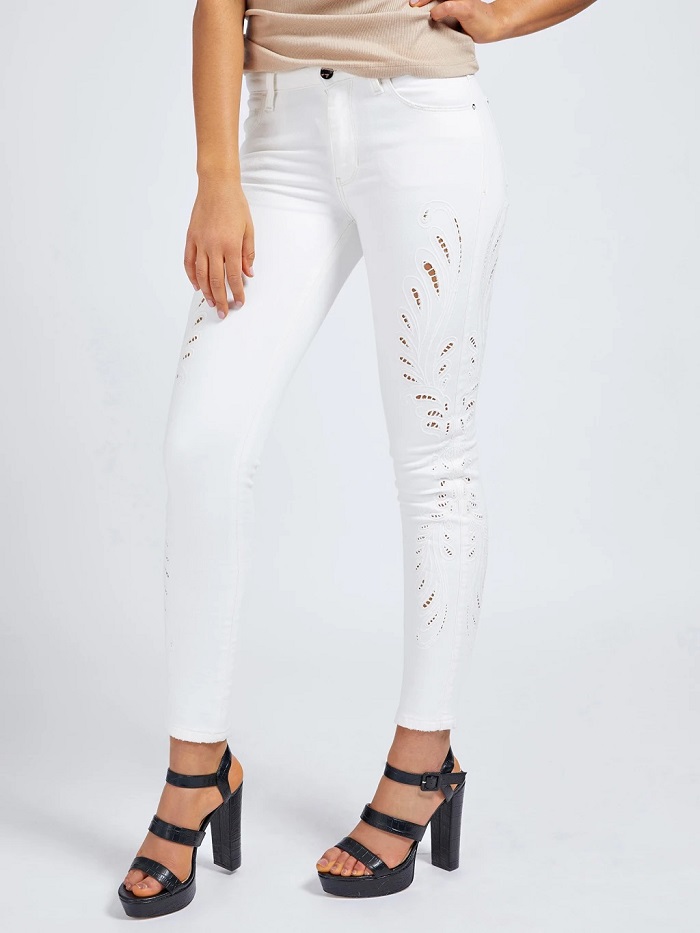JEAN SKINNY BRODERIE SEXY CURVE Guess Blanc