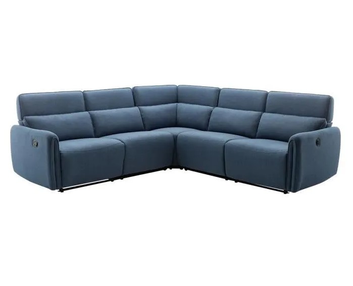 Canapé d'angle LANDON avec 2 places relax électrique et manuel Tissu Bleu