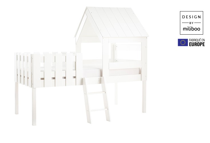 Lit cabane enfant NESTY HOUSE avec sommier en bois blanc  