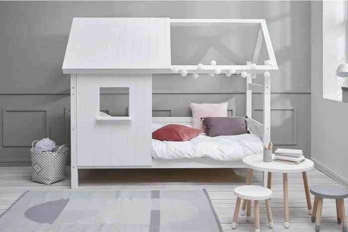 Lit cabane enfant Pin/MDF Coloris blanc laquée