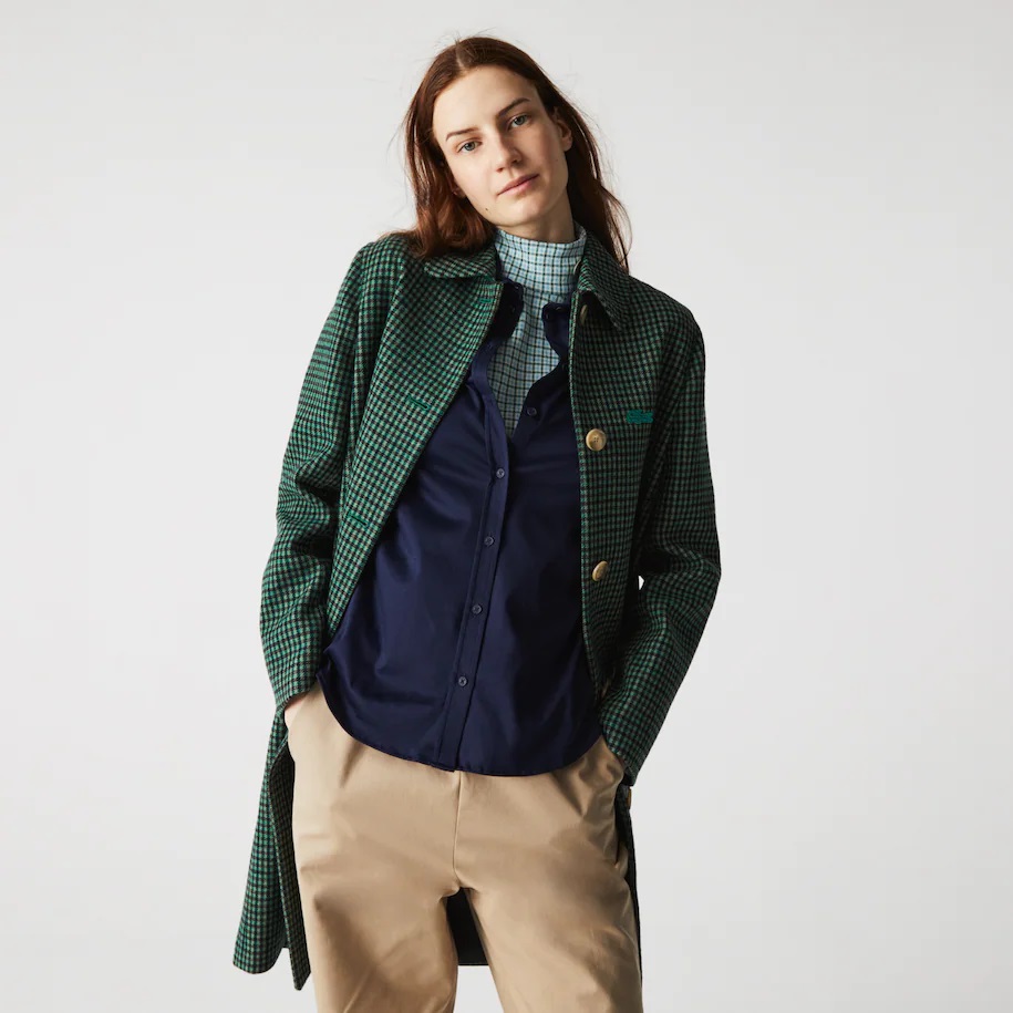 Manteau long Lacoste en laine m lang e Vert Beige Manteau Femme