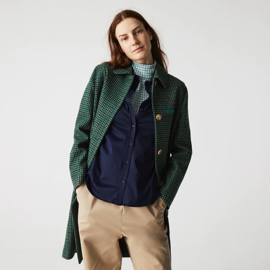 Manteau long Lacoste en laine mélangée Vert/Beige