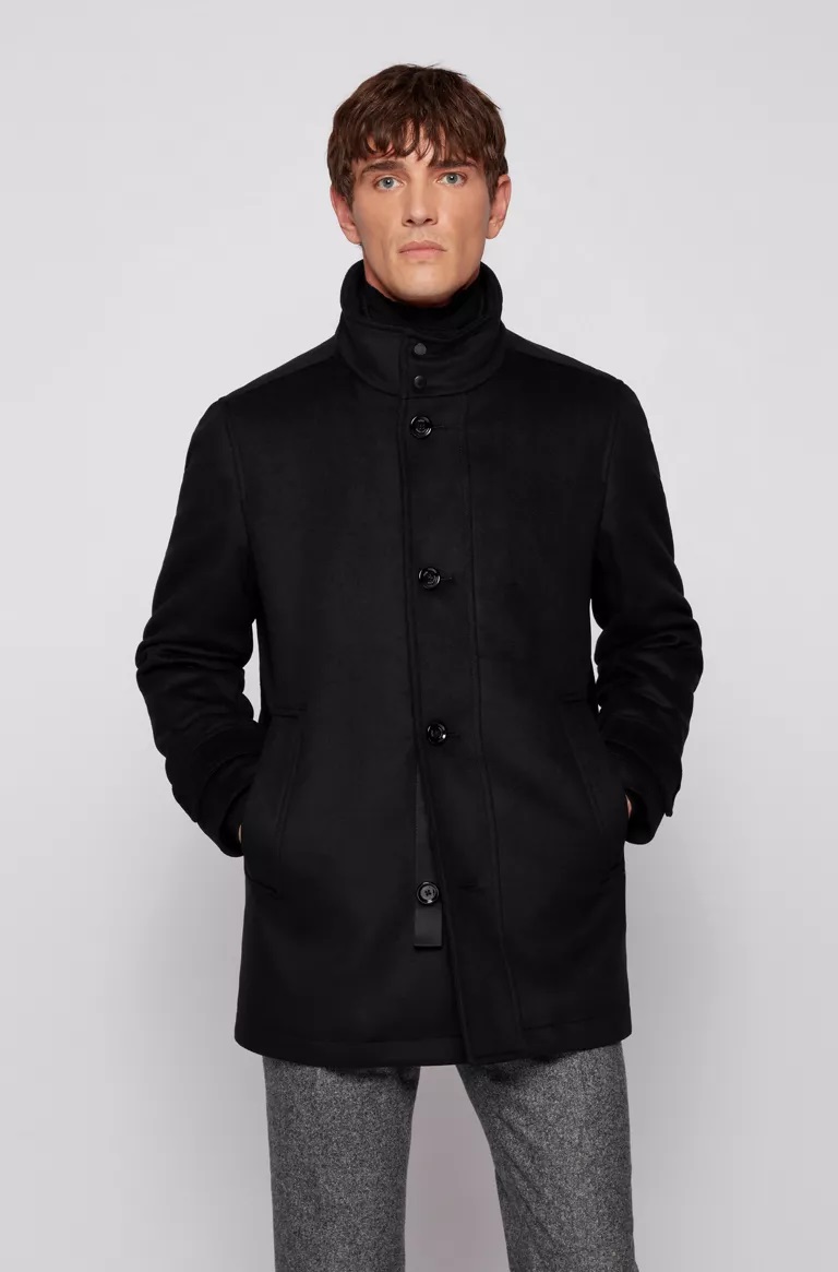 BOSS Coxtan11 Manteau Regular Fit en laine mélangée avec plastron intérieur amovible