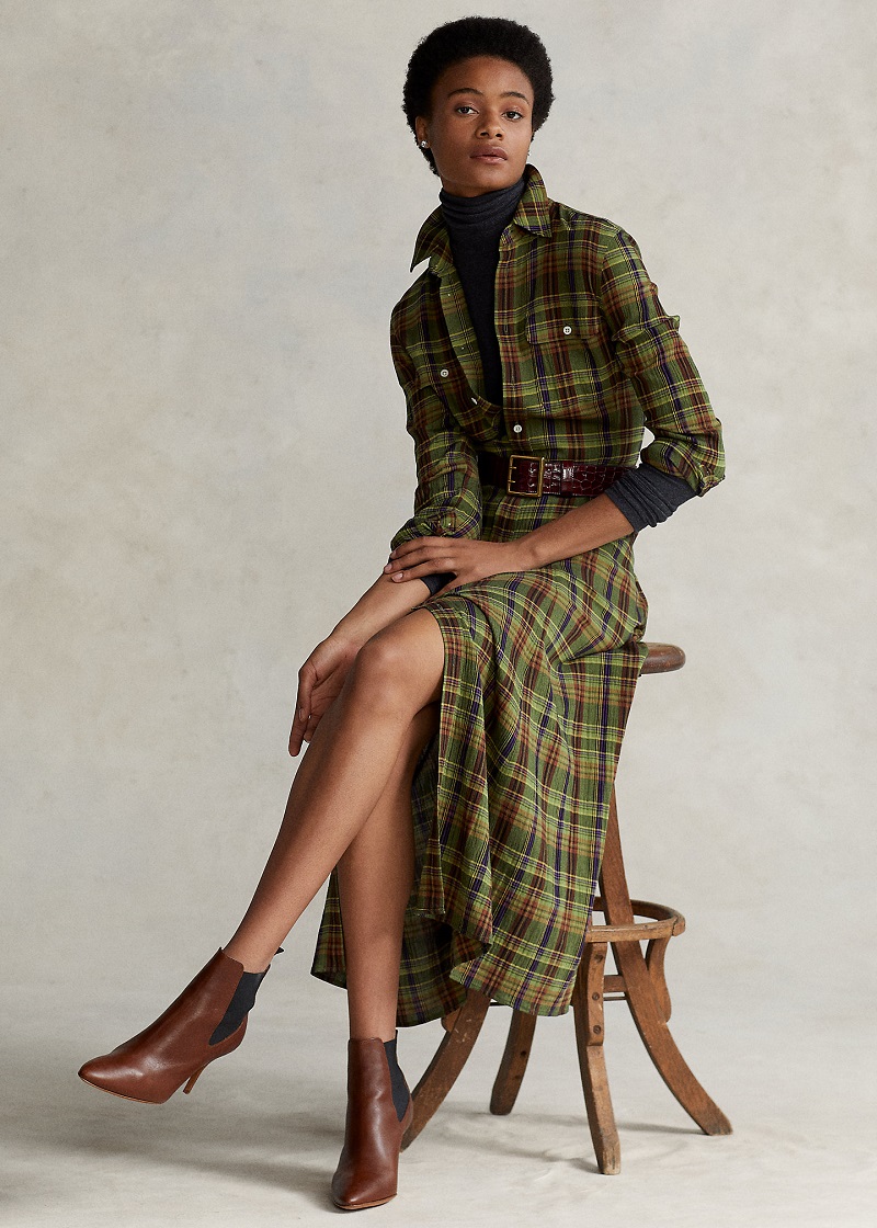 Polo Ralph Lauren Maxi robe-chemise à motif tartan Écoss. multi automne