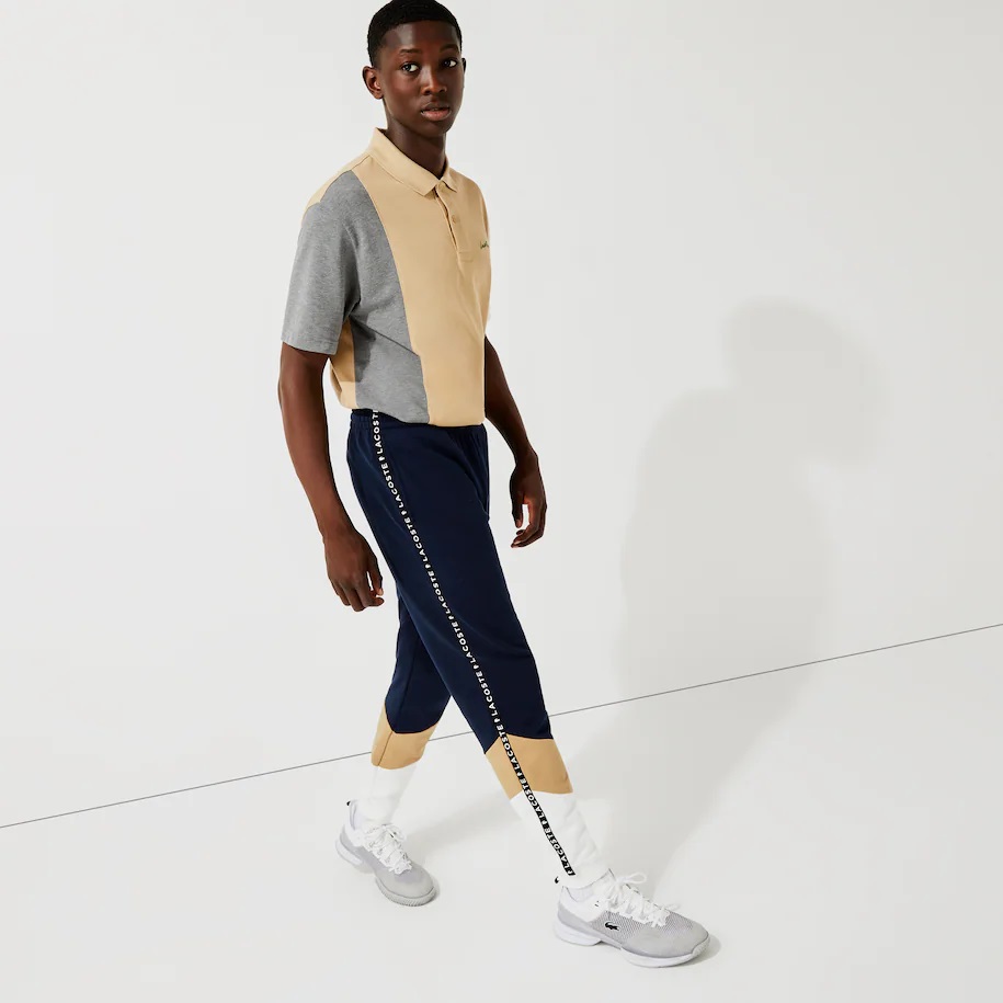 Pantalon de jogging Lacoste en molleton color-block avec bandes siglées Bleu Marine/Beige/Blanc