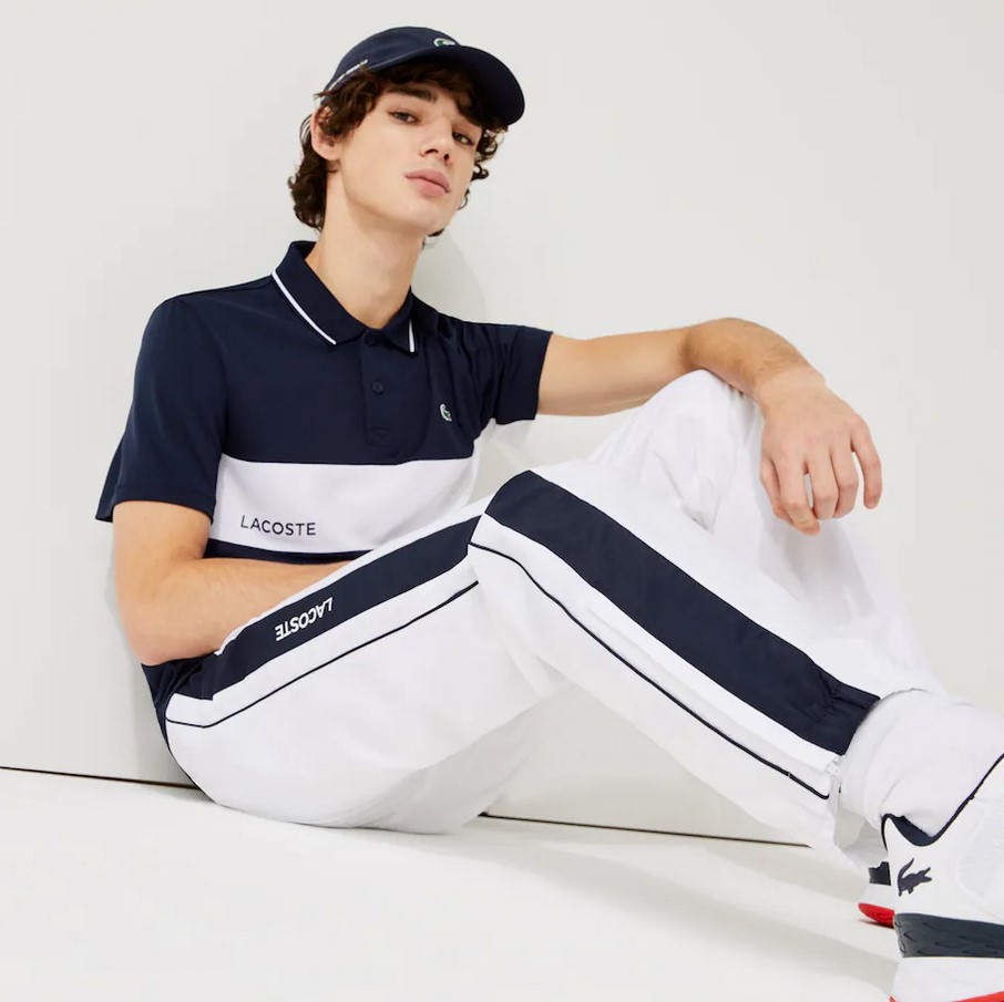 Pantalon de survêtement Lacoste SPORT léger bicolore Blanc/Bleu Marine