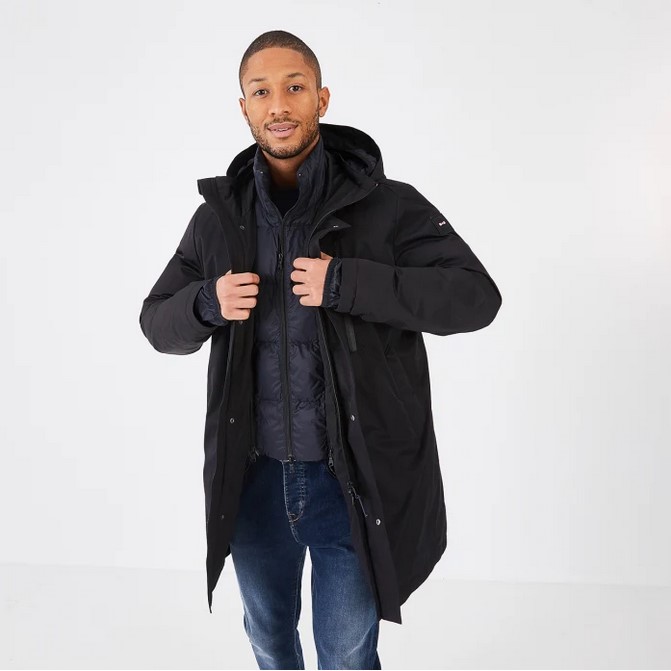 Parka noire longue Eden Park capuche amovible Parka Homme Eden