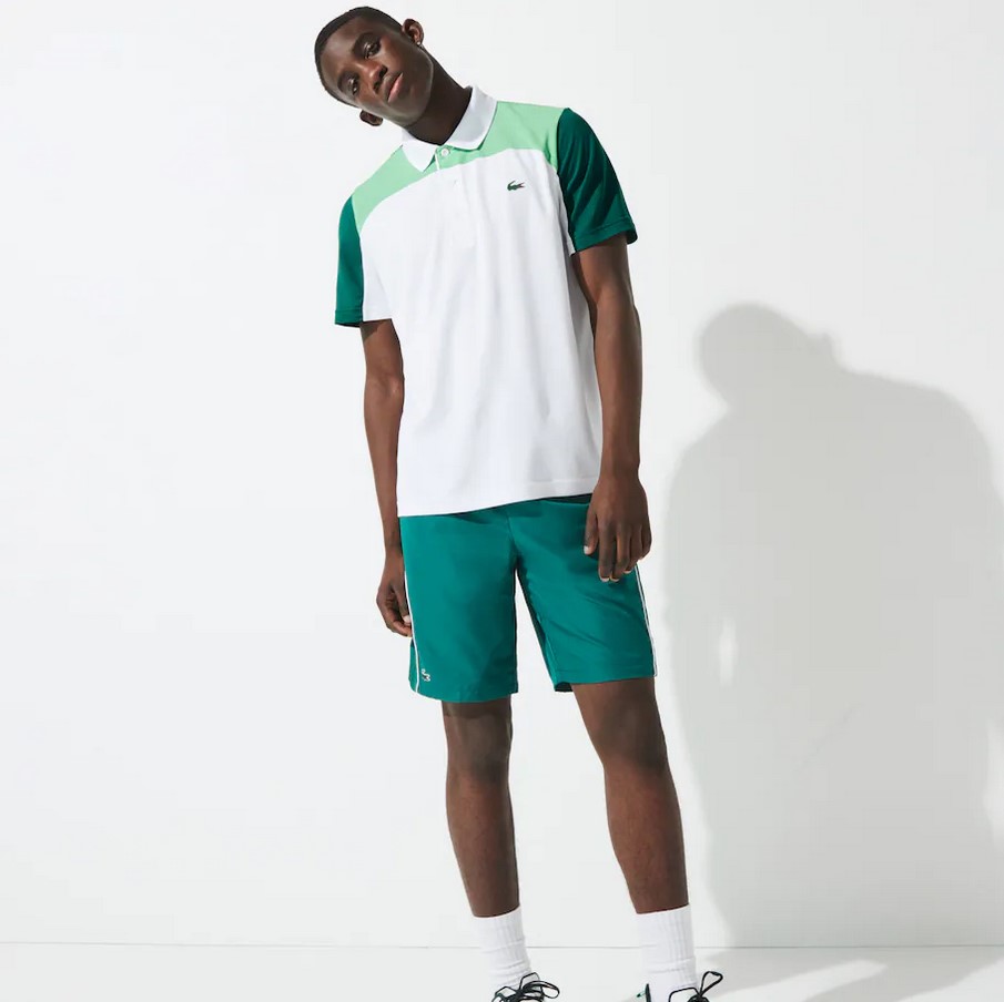 Polo Tennis Lacoste SPORT respirant color-block Blanc/Vert 