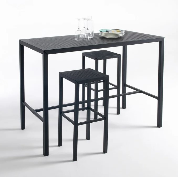 Table haute mange-debout métal perforé CHOE Noir Mat
