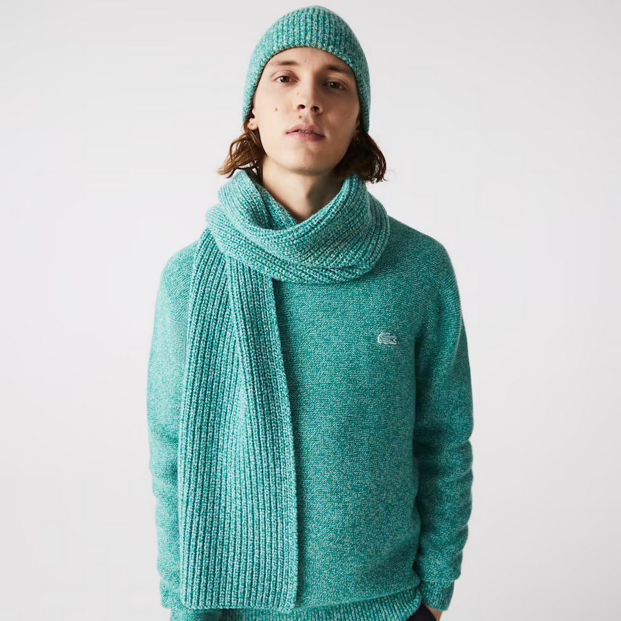 Pull à col rond Lacoste en laine texturée effet chiné vert 