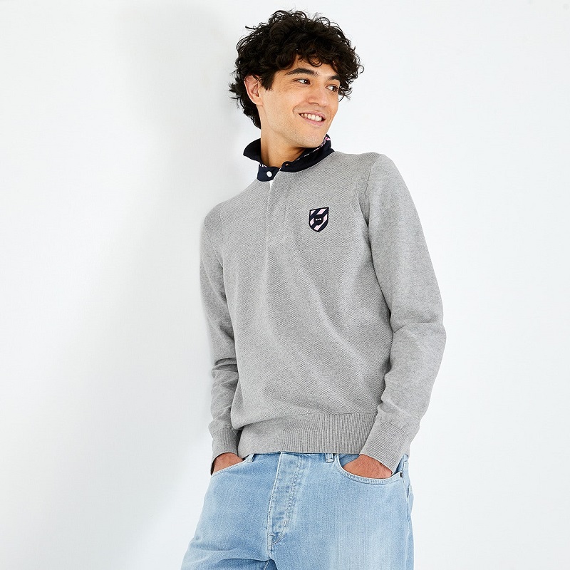 Pull gris à col maillot en coton Eden Park avec écusson