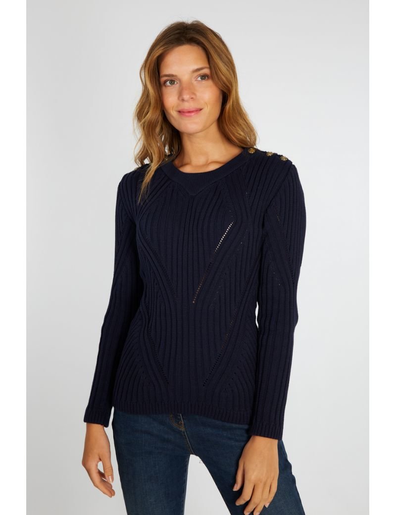 Pull marin détails ajourés coton marine Armor Lux