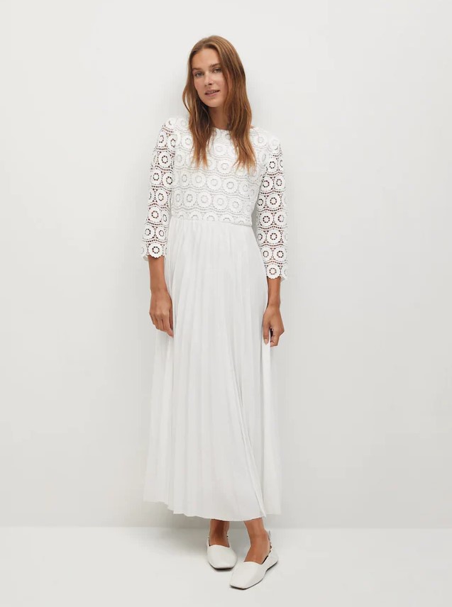 Mango COPO-A Robe midi guipure blanche