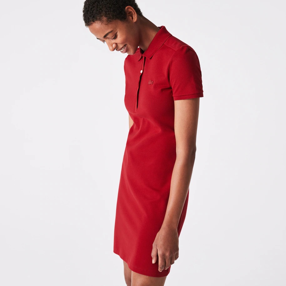 Robe polo Lacoste en piqué de coton stretch rouge