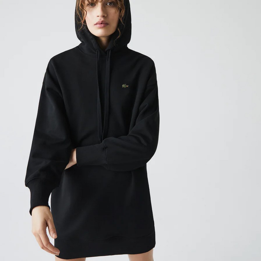 Robe sweatshirt Lacoste LIVE à capuche oversize Noir