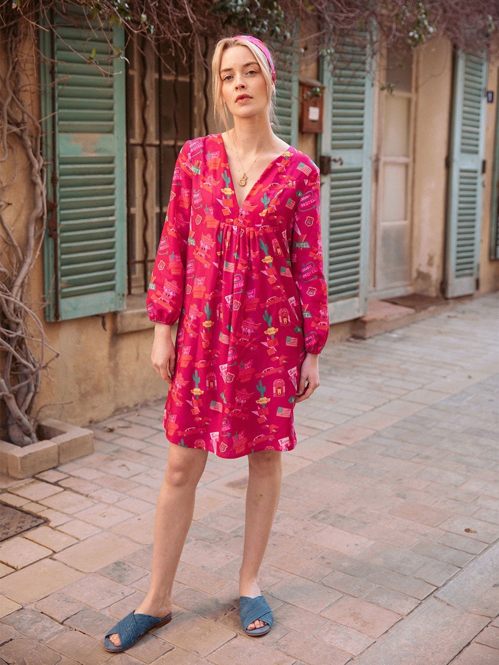 Robe tunique Soie Coton Hotel California Soi Paris Rose Framboise