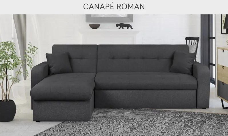 ROMAN Canapé d'angle réversible convertible 3 places Tissu gris anthracite
