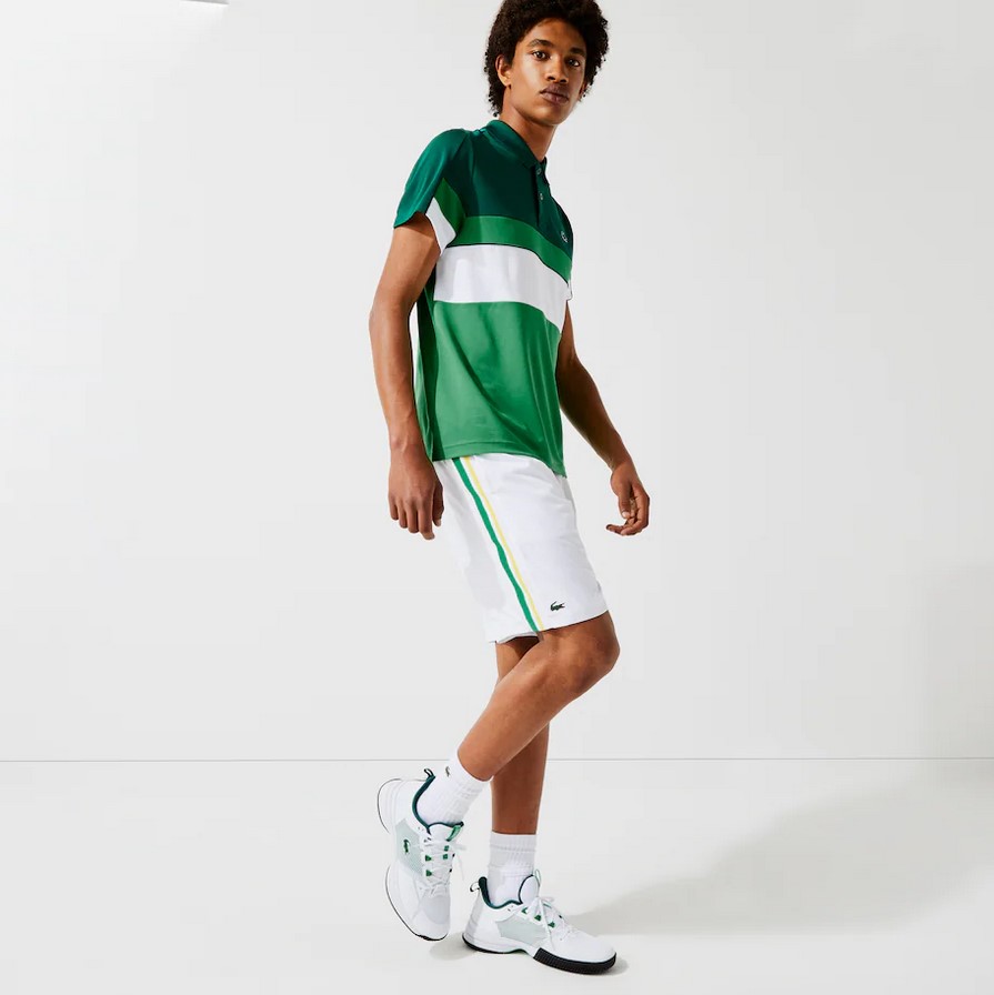 Short Lacoste SPORT léger avec bandes contrastées Blanc/Vert/Jaune/Blanc