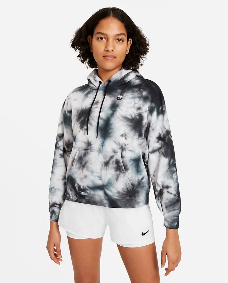 NikeCourt Sweat à capuche de tennis à motif tie-dye Blanc/Noir