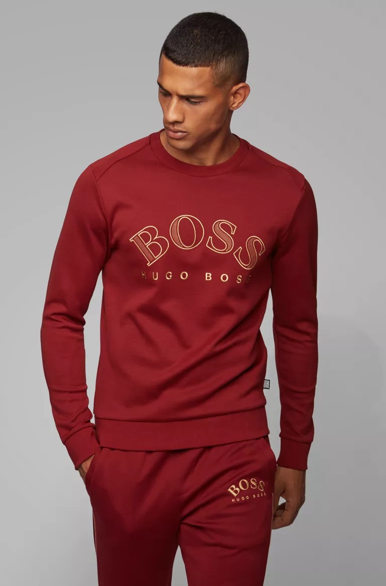 BOSS SALBO Sweat en coton mélangé à logo incurvé brodé