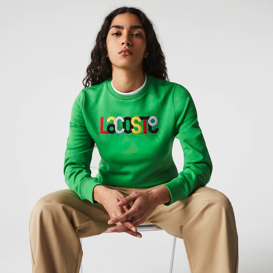 Sweatshirt à col rond Lacoste en molleton avec broderie colorée vert