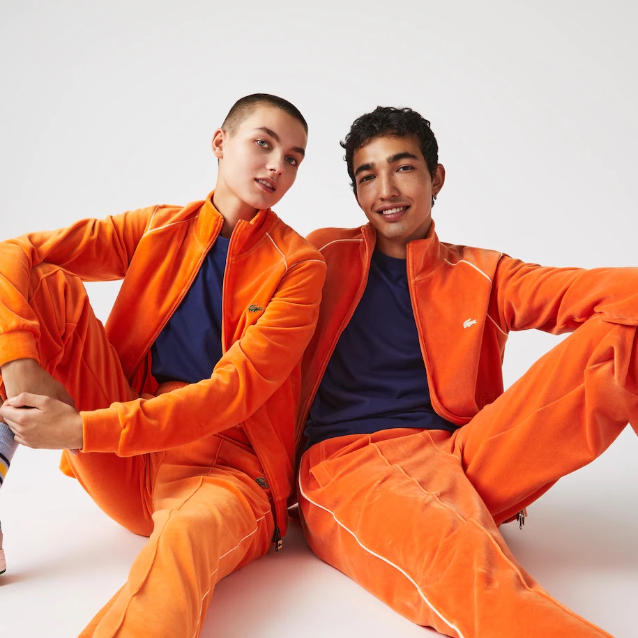 Sweatshirt unisexe zippé Lacoste LIVE en velours Orange