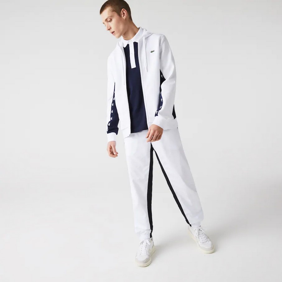 Sweatshirt zippé à capuche Lacoste en molleton color-block Blanc/Bleu Marine