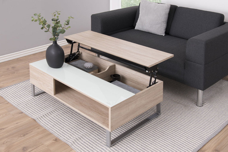Concept Usine Table basse ELA blanche plateau relevable bois