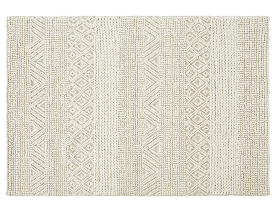Tapis ABRIEL en laine et coton écrus nœuds en relief 200x300 cm