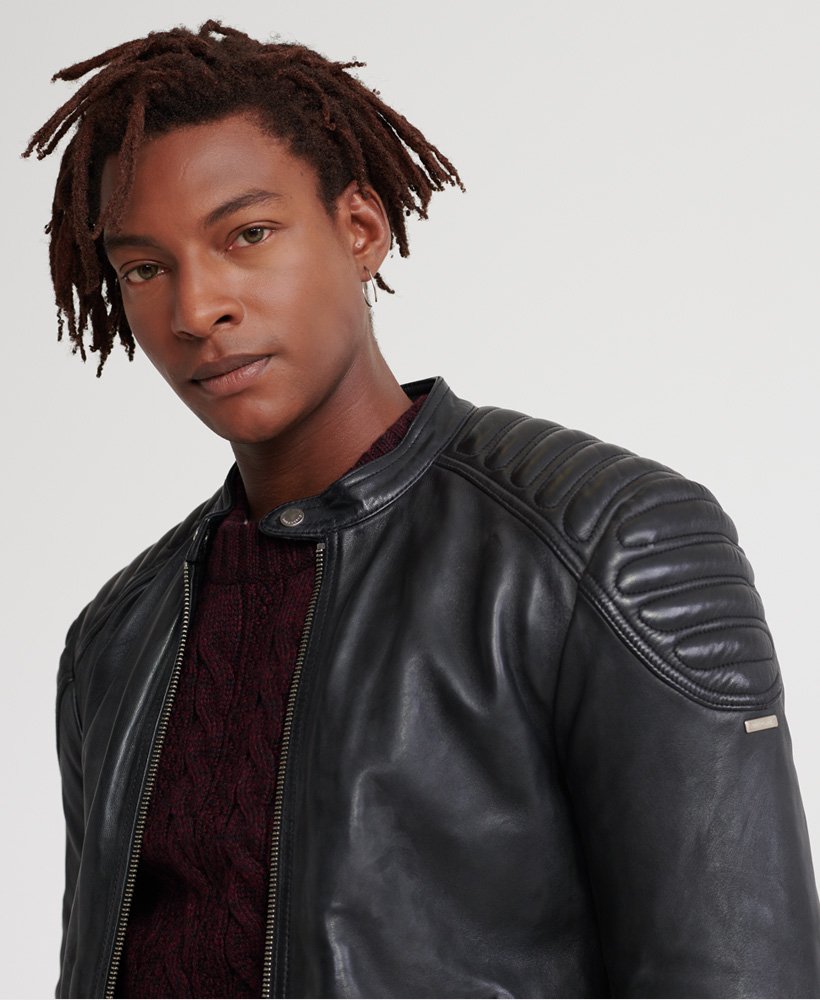 Blouson biker en cuir City Hero Racer SUPERDRY noir