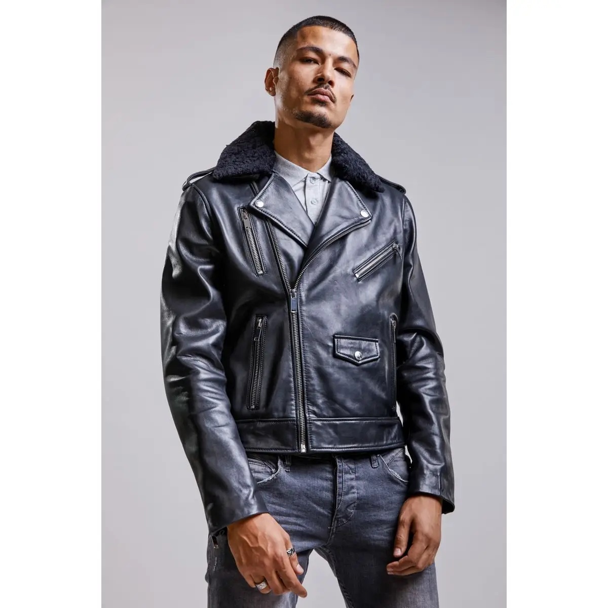 Veste col revers zippé LOWER EAGLE Redskins en cuir