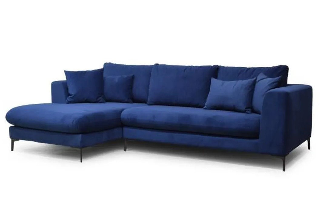 Canapé d'angle fixe gauche 5 places MARLEY Tissu bleu