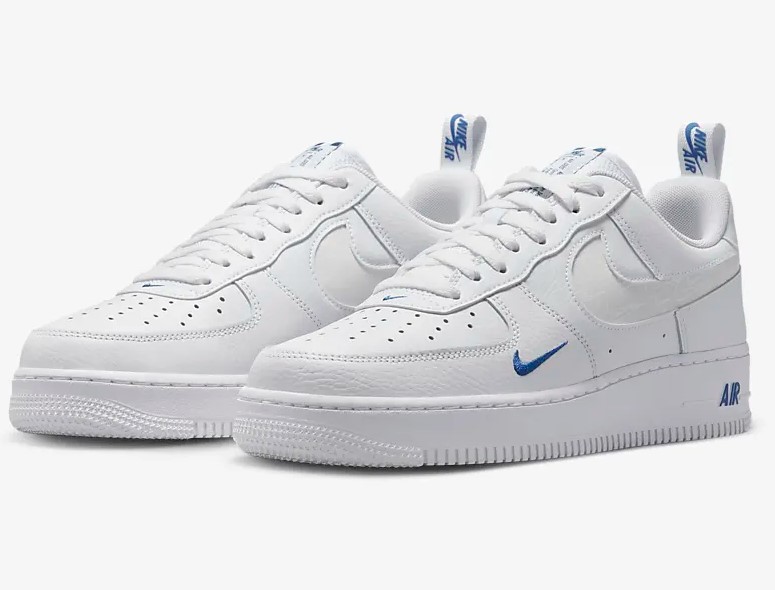 Nike Air Force 1 '07 LV8 Baskets Basses Blanc/Bleu marine foncé/Blanc pour Homme