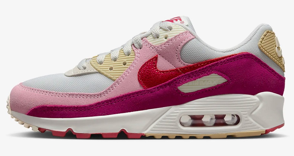 Nike Air Max 90 Baskets Basses Beige clair/Rouille canyon/Rose pastel moyen/Rouge gym