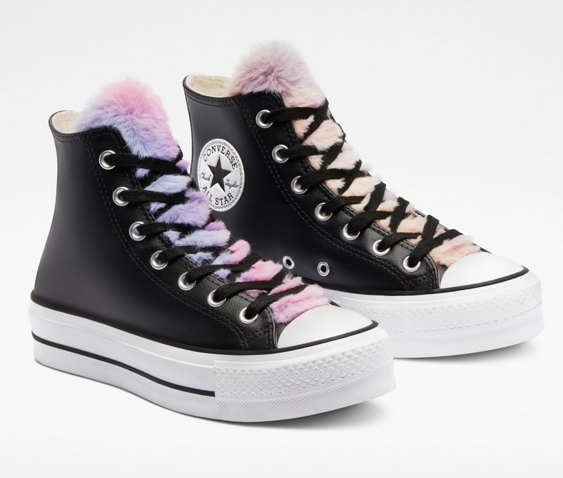 CONVERSE Chuck Taylor All Star Lift Platform Rainbow Fur Baskets Montantes Fourrure noire multicolore