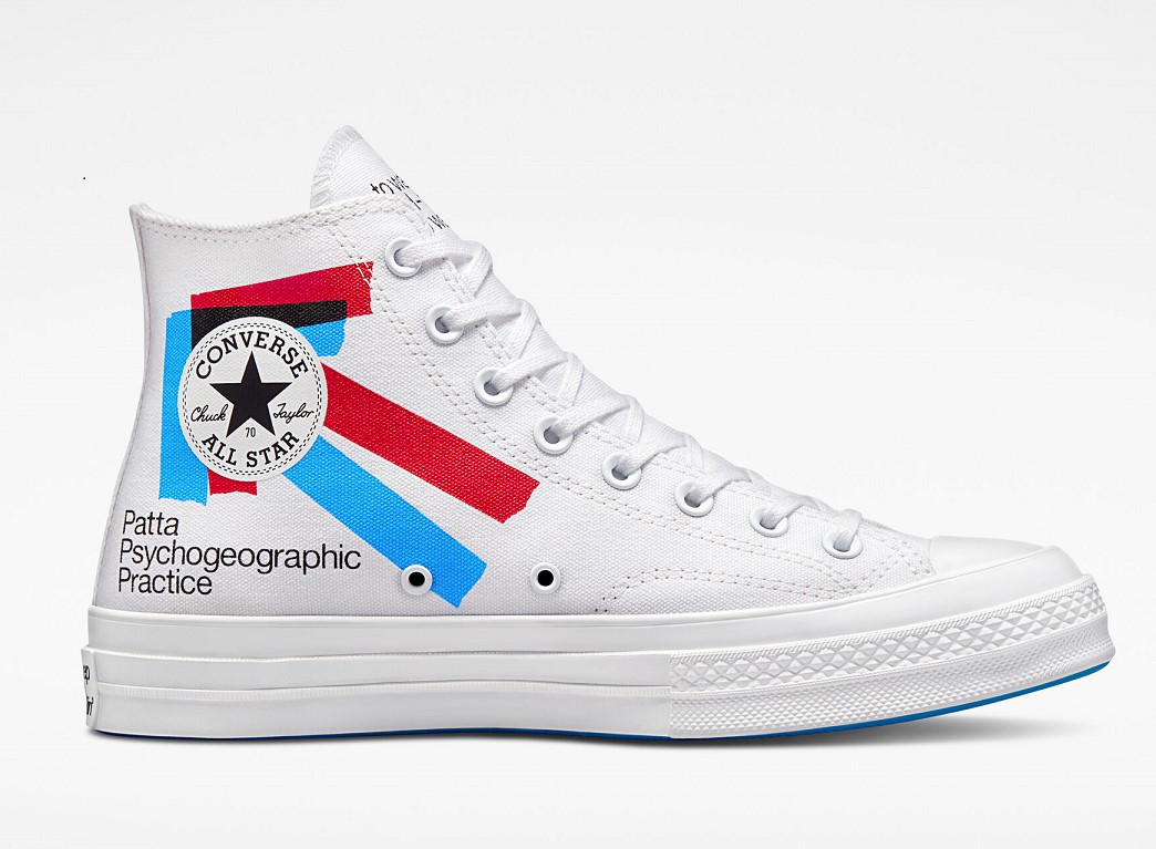 Converse x Patta x Experimental Jetset Chuck 70 Baskets Montantes Unisexe Blanc/Rouge Feu/Bleu Diva