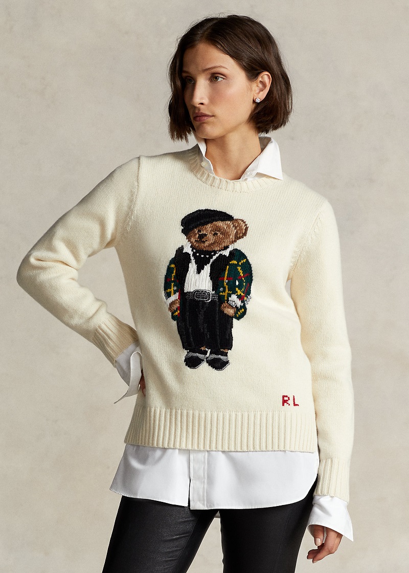 Polo Ralph Lauren Pull Polo Bear en laine mélangée crème