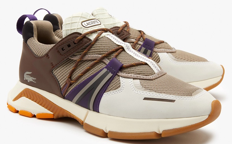 Sneakers L003 Lacoste en textile color-blok Beige/Gris pour Homme