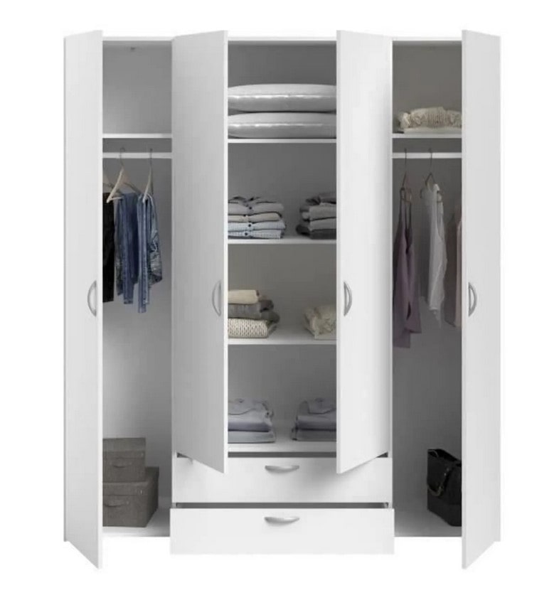 Armoire DAILY 4 portes 2 tiroirs blanc - BUT